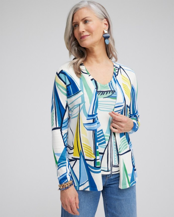 Women's Spun Rayon Sailboat Cardigan - Classic Navy - Click Image to Close