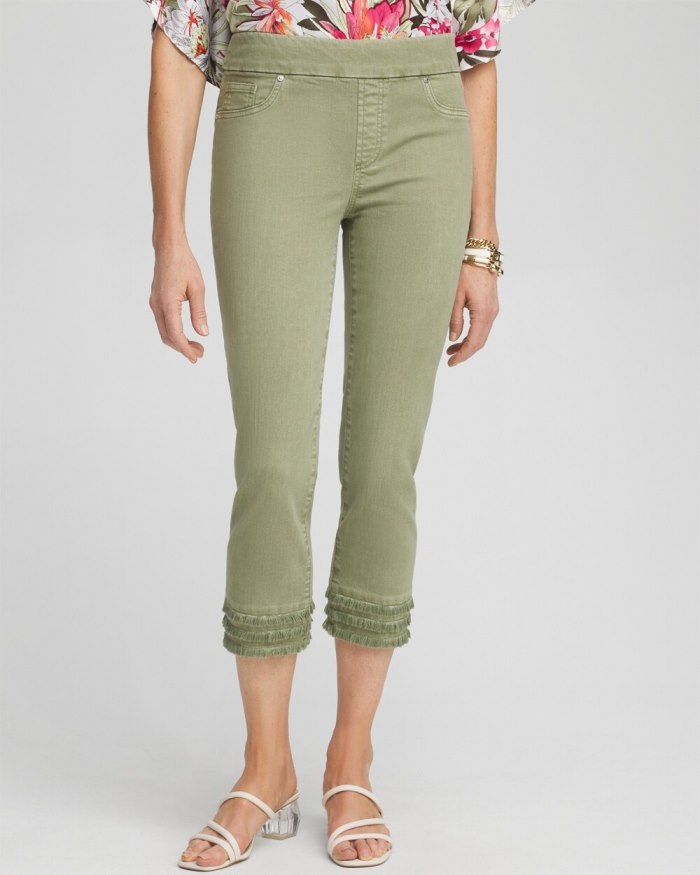 Women's Fray Hem Pull-On Crops - Jojoba Green - Click Image to Close