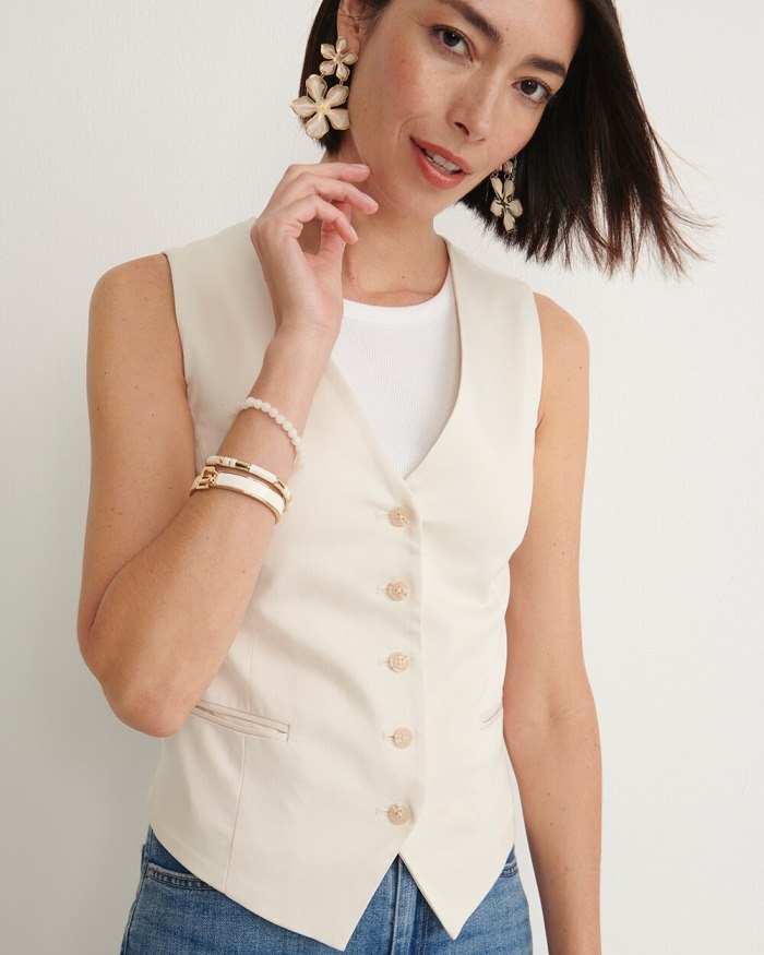 Women's Sateen Stretch Vest - English Cream - Click Image to Close