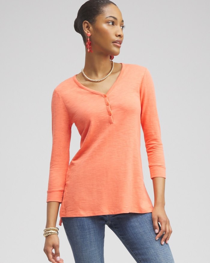 Women's Henley Side Slit Tunic - Nectarine