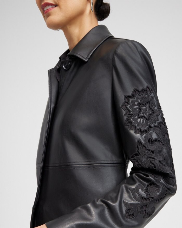 Women's Faux Leather Cutwork Topper - Black