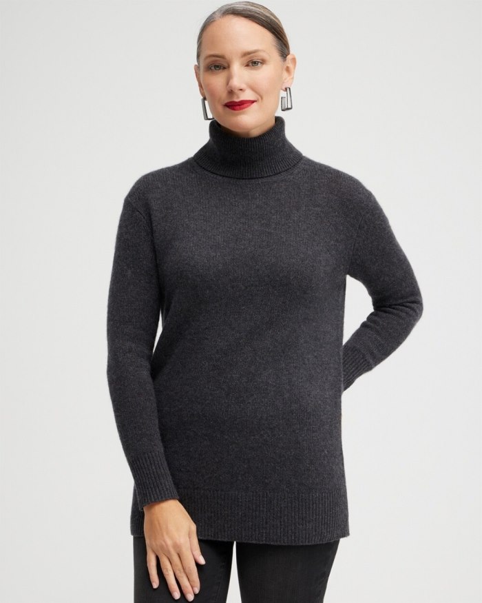 Women's Cashmere Turtleneck Tunic Sweater - Taupe