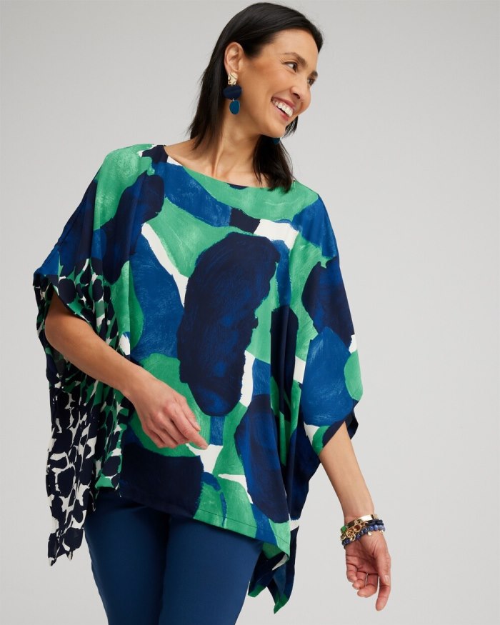 Women's Mosaic Print Poncho - Twisted Ivy - Click Image to Close