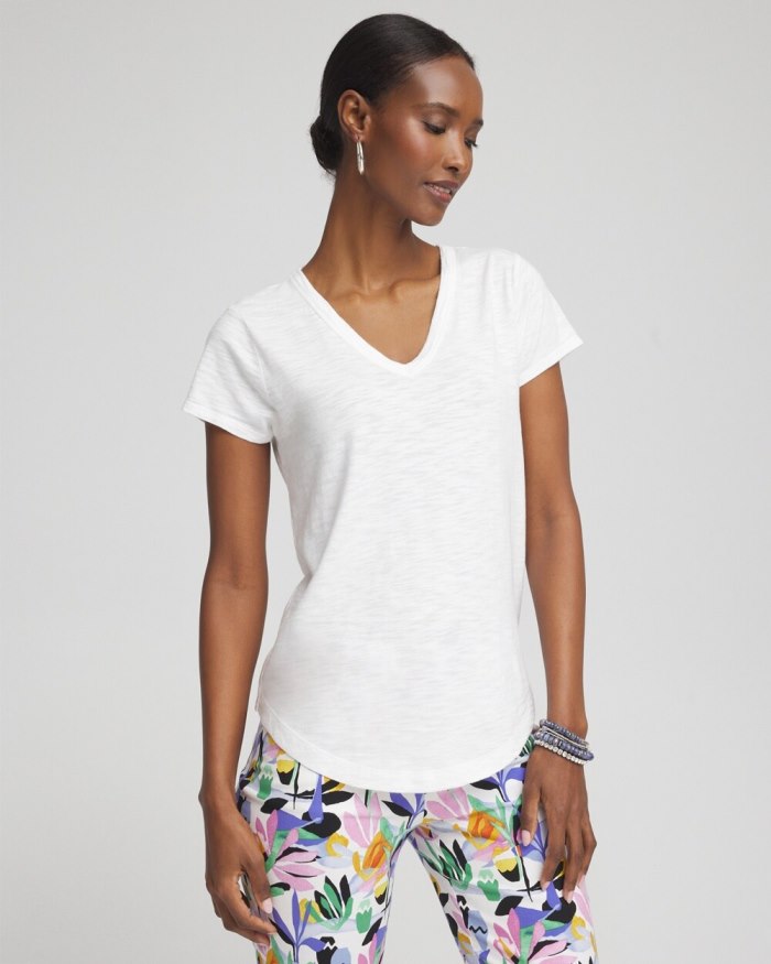 Women's Cap Sleeve V-neck Tee - Alabaster - Click Image to Close