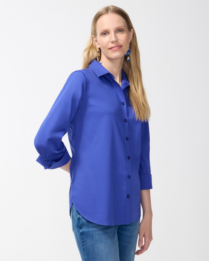 Women's No Iron 3/4 Sleeve Stretch Shirt - Blue Grotto - Click Image to Close