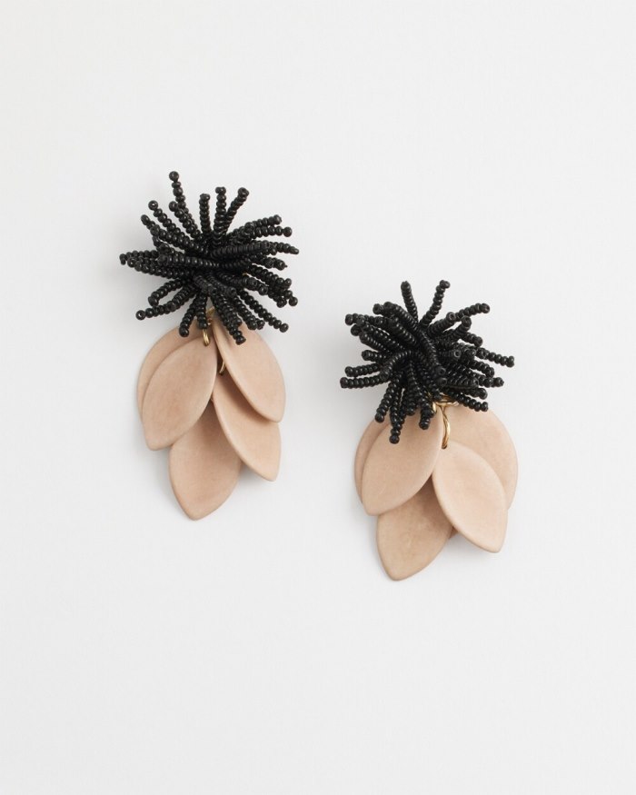 Women's No Droop Taupe Petal Earrings - Black/Smokey Taupe - Click Image to Close