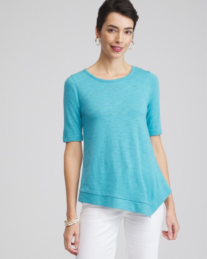 Women's Asymmetrical Elbow Sleeve Tee - Cool Water