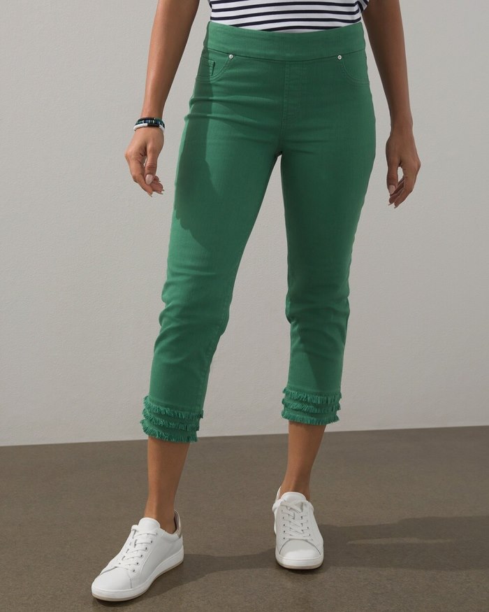 Women's Fray Hem Pull-On Crops - Jardin Green - Click Image to Close