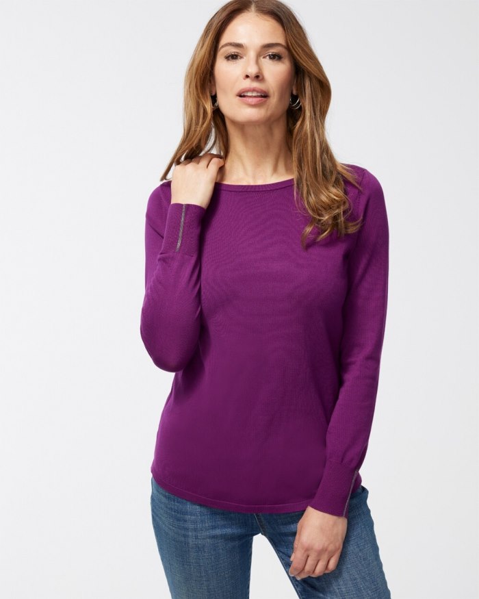 Women's Caviar Bead Pullover Sweater - Sweet Berry - Click Image to Close