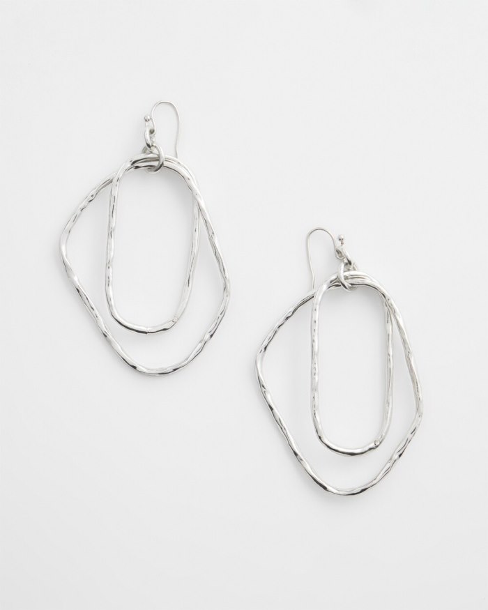 Women's Silver Tone Textured Drop Earrings - Silver - Click Image to Close