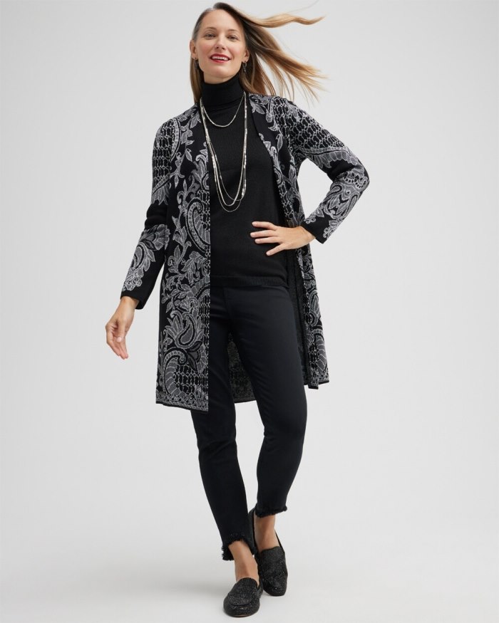 Women's Paisley Lurex Cardigan Sweater - Black