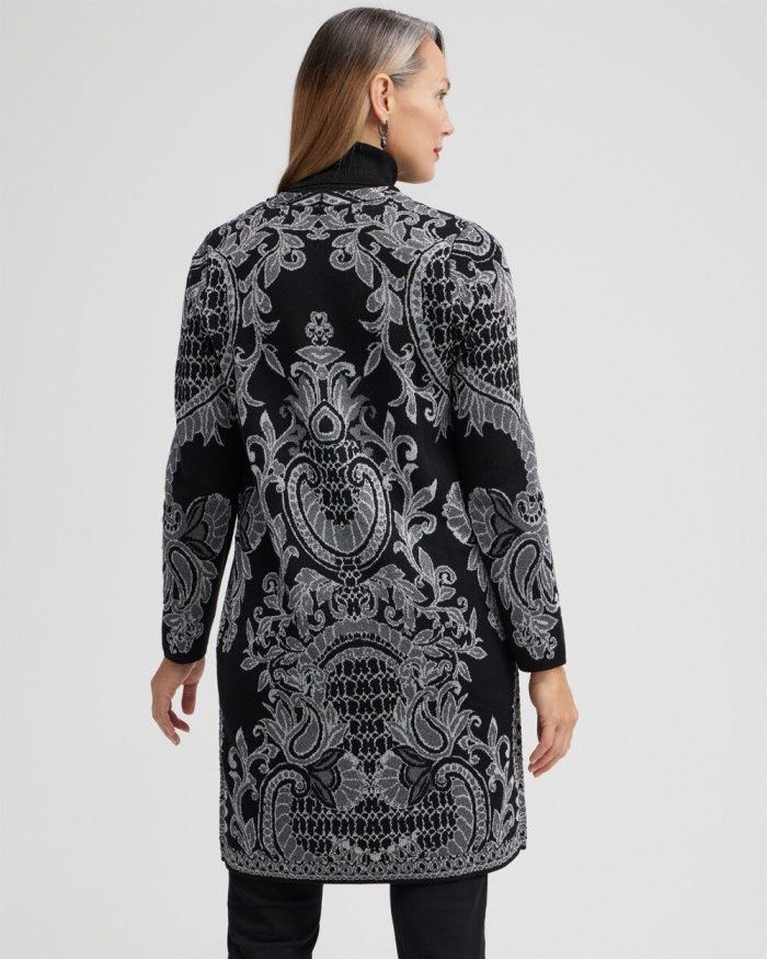 Women's Paisley Lurex Cardigan Sweater - Black