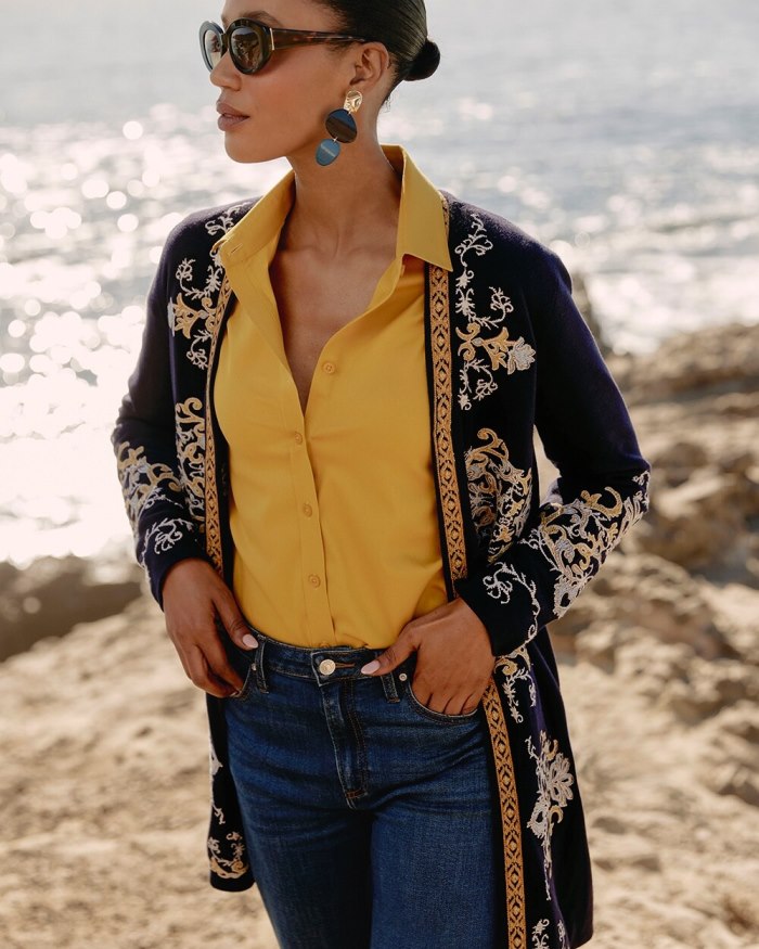 Women's Embroidered Cardigan - Classic Navy - Click Image to Close