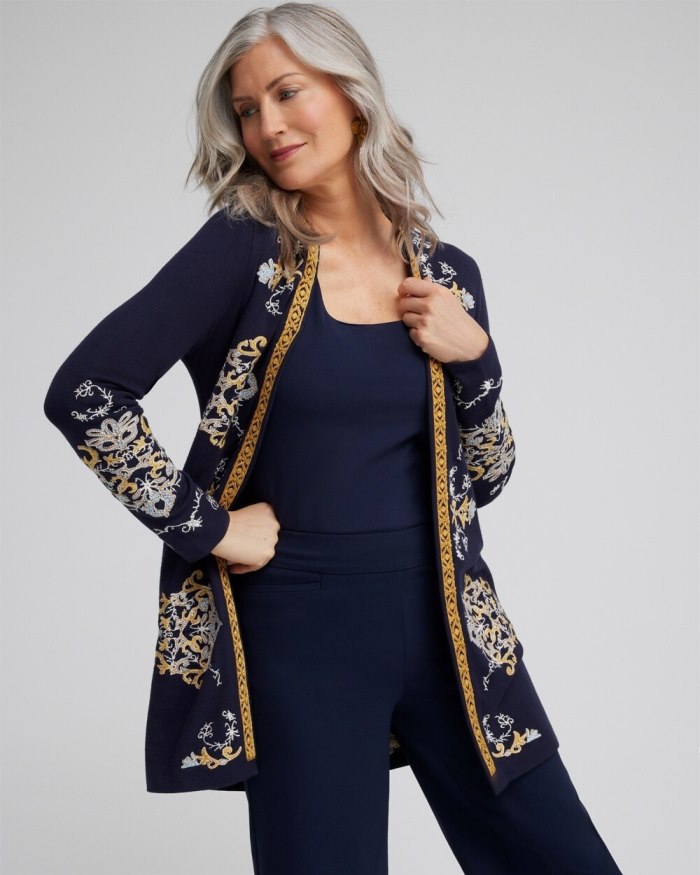 Women's Embroidered Cardigan - Classic Navy