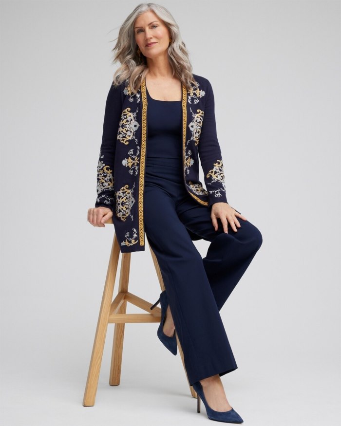 Women's Embroidered Cardigan - Classic Navy