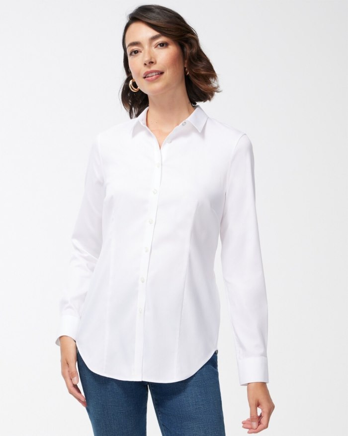 Women's No-Iron Fitted Stretch Shirt - Optic White - Click Image to Close