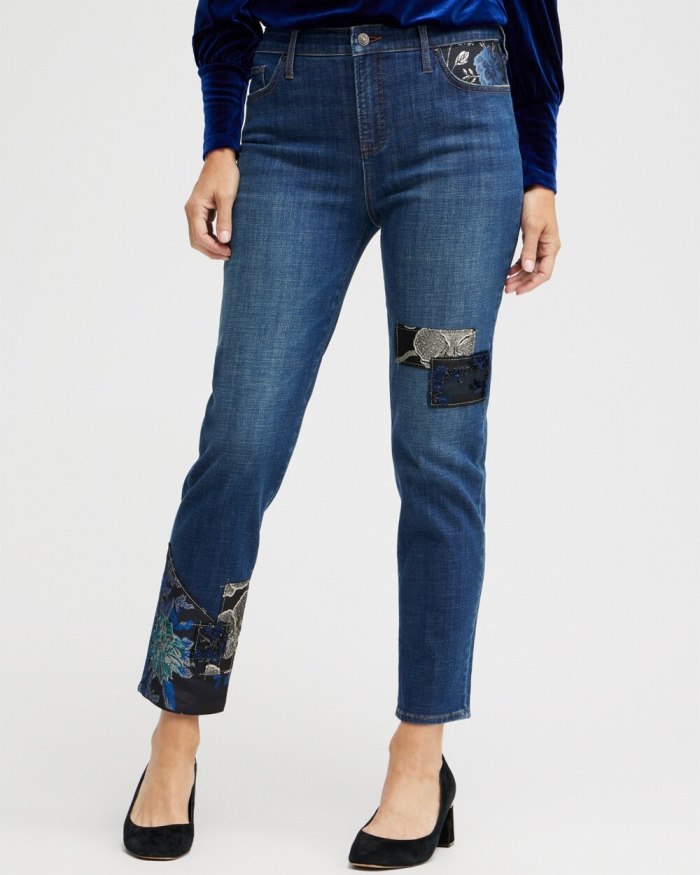 Women's Girlfriend Patchwork Ankle Jeans - Sequoia Indigo - Click Image to Close