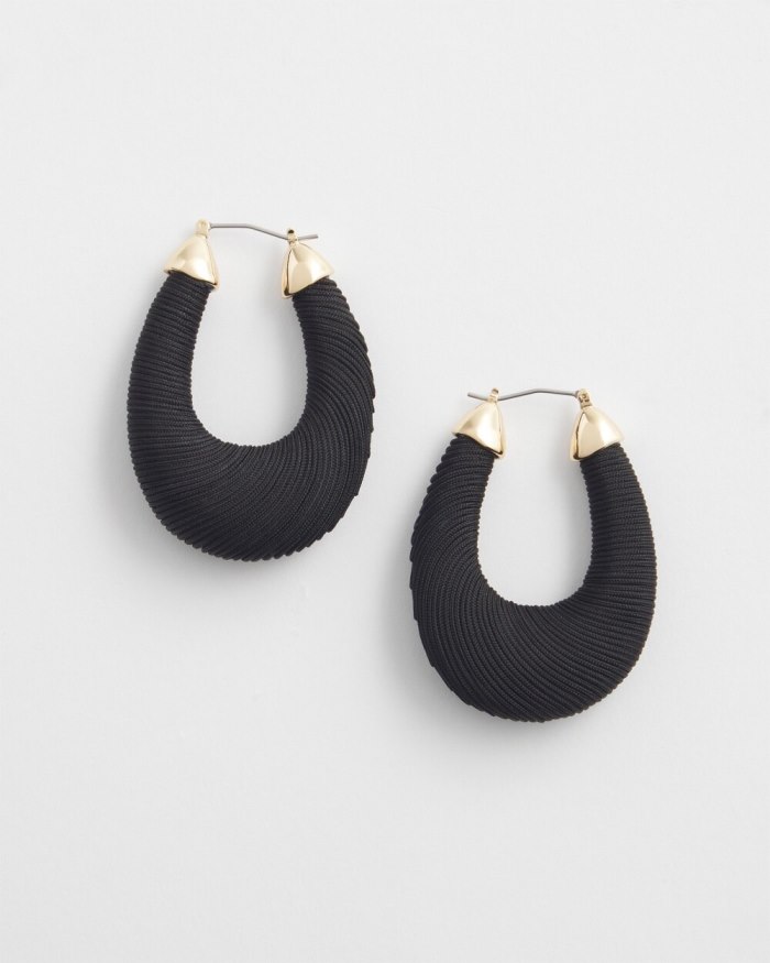 Women's Black Thread Wrapped Hoops - Black - Click Image to Close