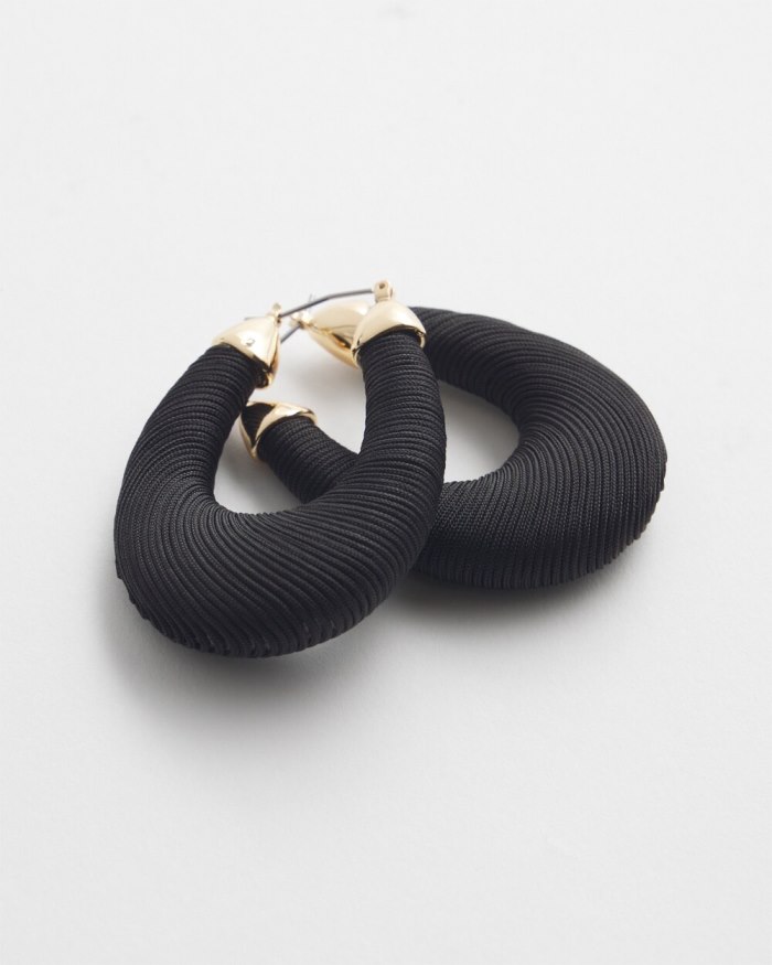 Women's Black Thread Wrapped Hoops - Black