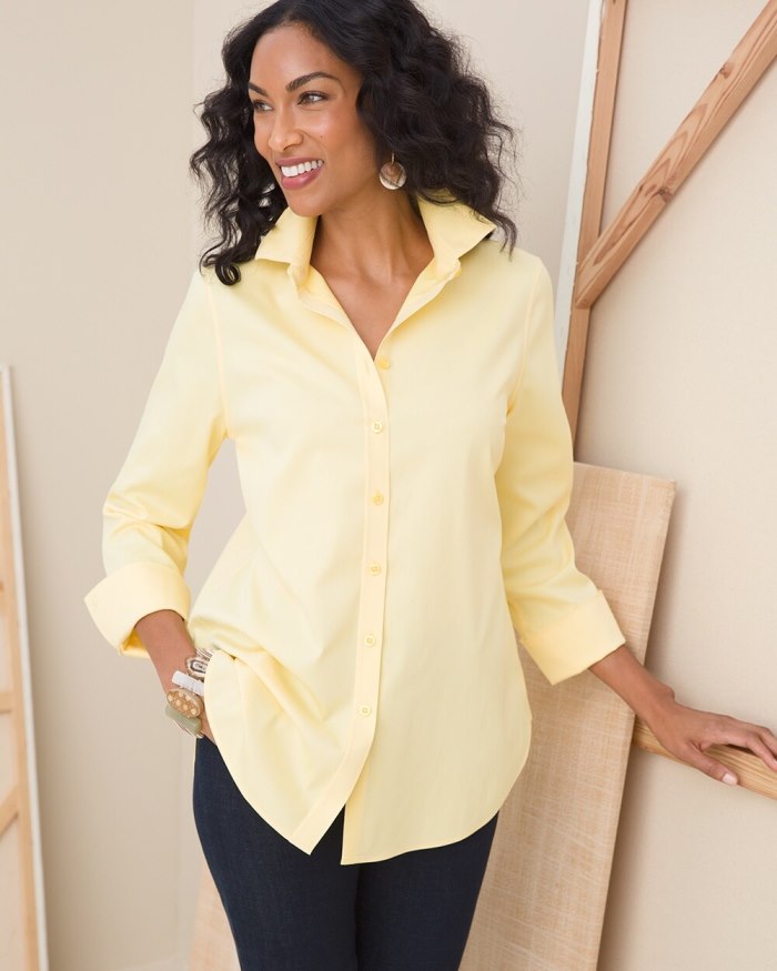 Women's No Iron 3/4 Sleeve Stretch Shirt - Butter