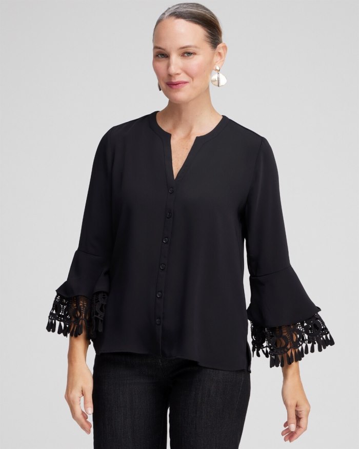 Women's Lace Detail Long Sleeve Top - Black