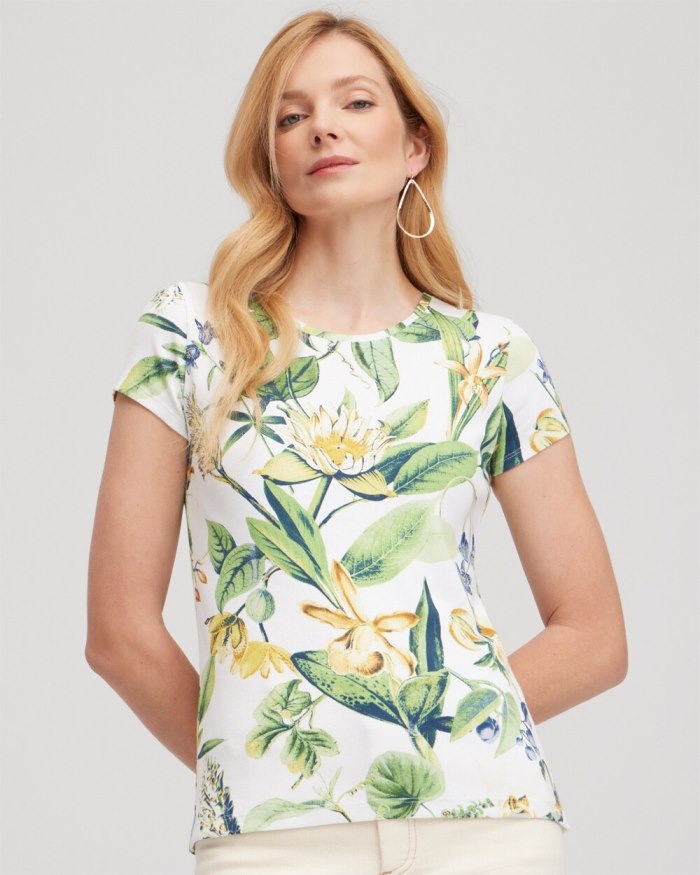 Women's Vine Print Cap Sleeve Tee - Alabaster