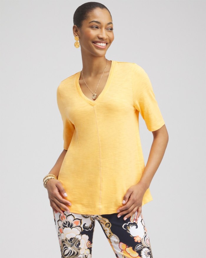 Women's Elbow Sleeve A-line Tee - Mango Sorbet - Click Image to Close