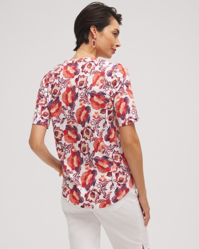 Women's Floral Elbow Sleeve A-line Tee - Alabaster