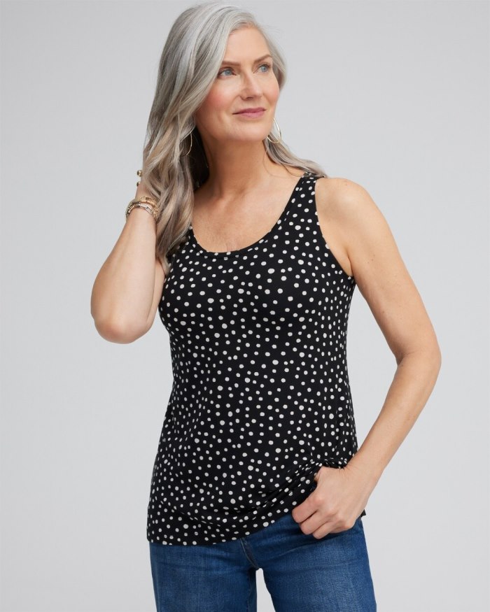 Women's Touch of Cool Polka Dot Polished Tank - Black - Click Image to Close