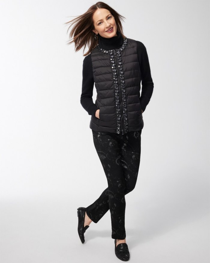 Women's Embellished Puffer Vest - Black