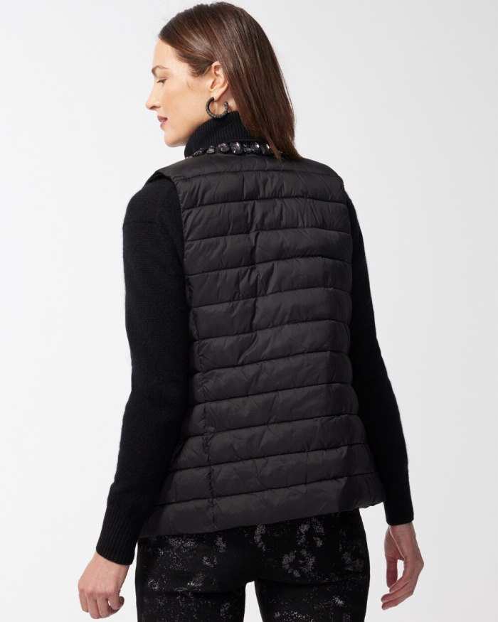 Women's Embellished Puffer Vest - Black