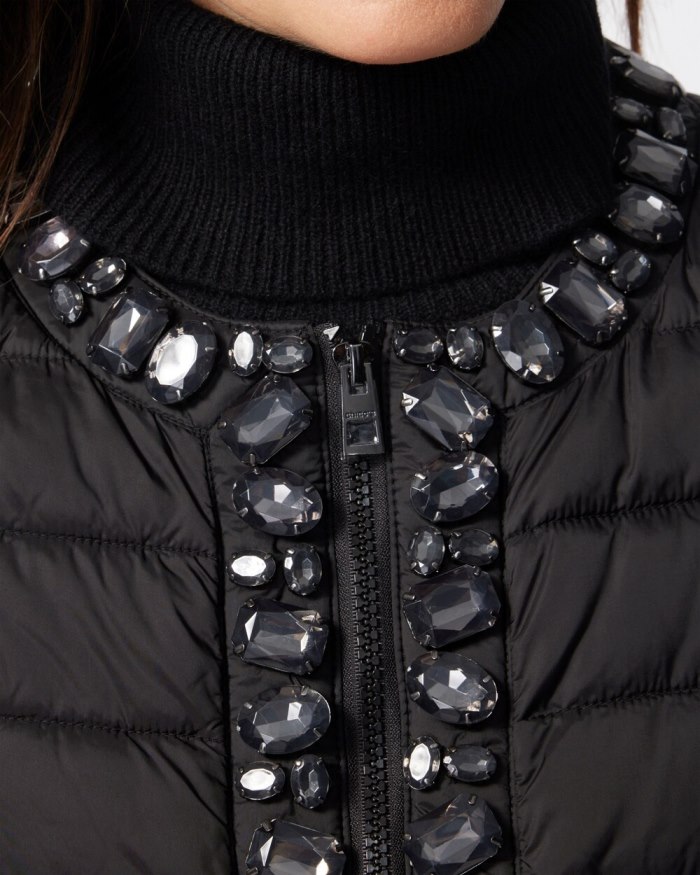 Women's Embellished Puffer Vest - Black