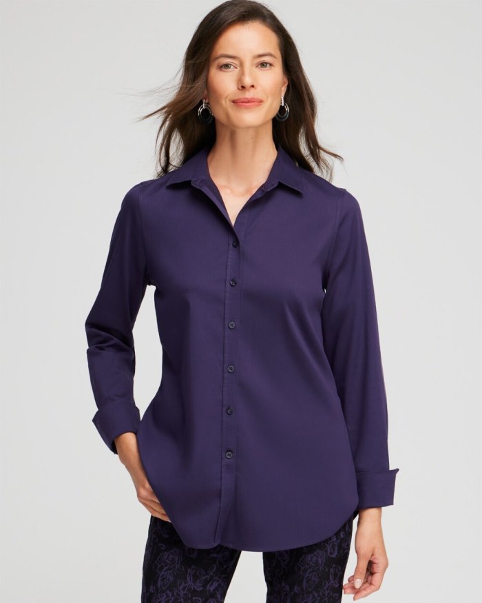 Women's No Iron Stretch Shirt - Dewberry - Click Image to Close