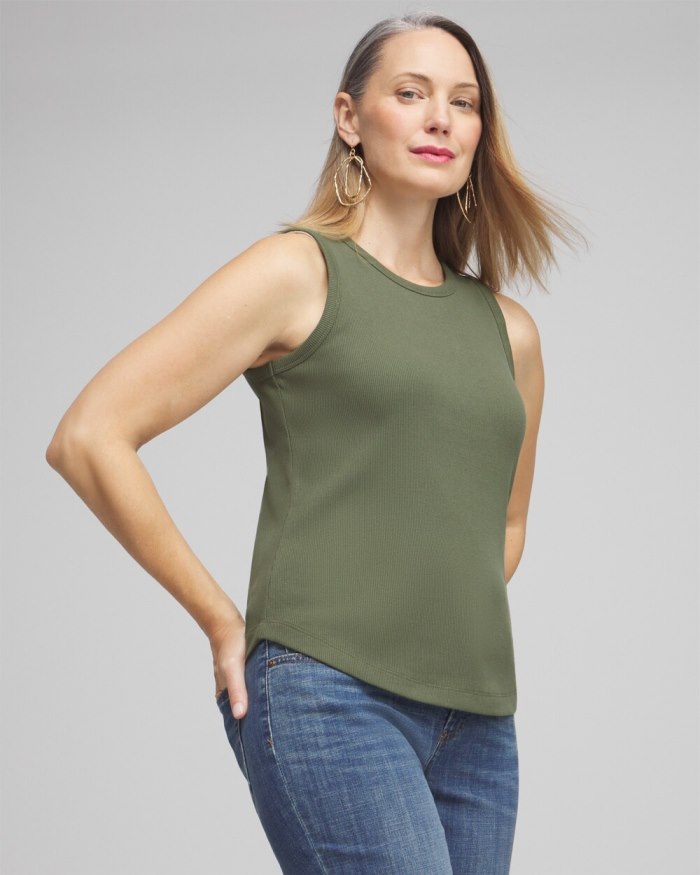 Women's Ribbed High Neck Tank - Olive