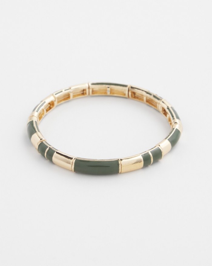 Women's Olive Enamel Stretch Bracelet - Olive - Click Image to Close