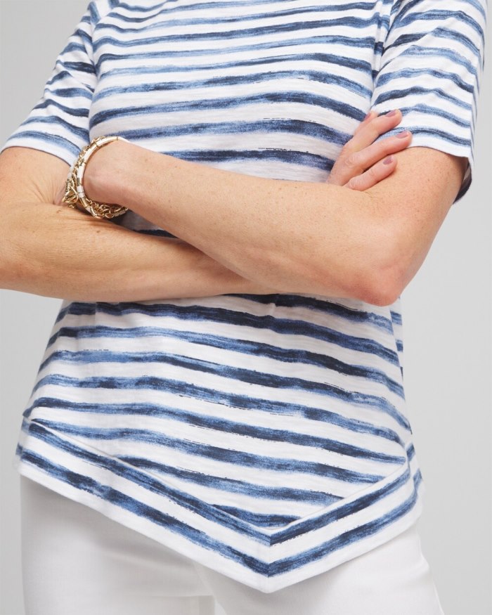 Women's Stripe Asymmetrical Elbow Sleeve Tee - Classic Navy