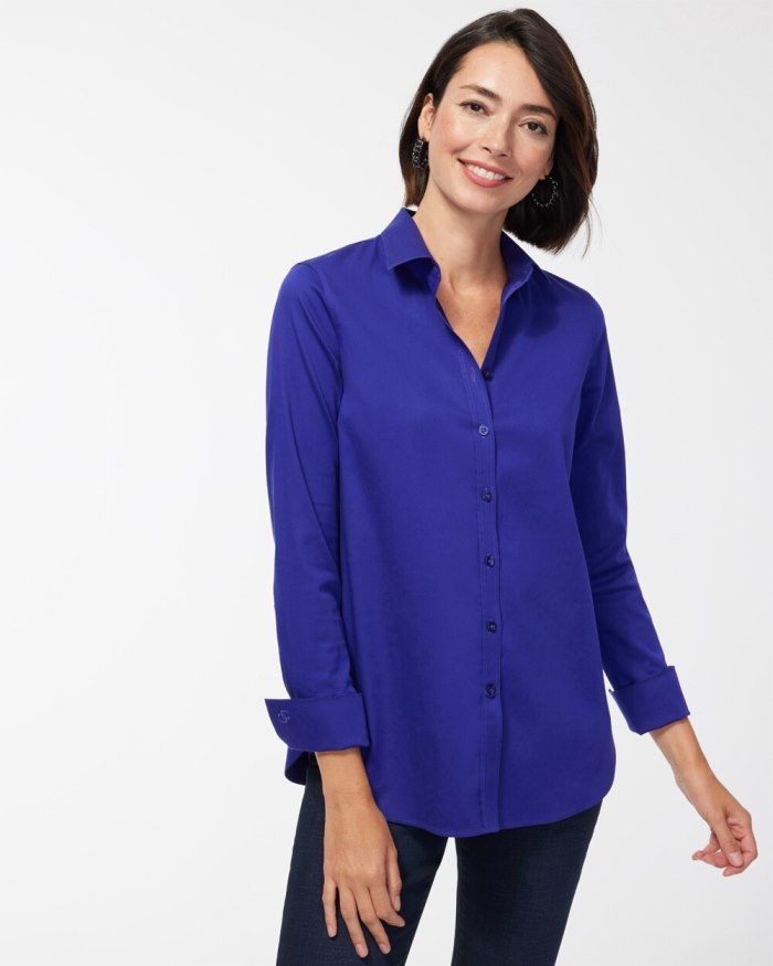 Women's No Iron Stretch Shirt - Florentia Plum - Click Image to Close