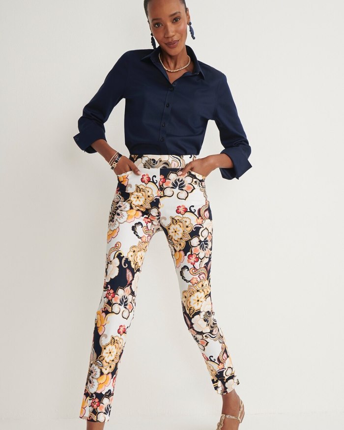 Women's Brigitte Warm Floral Ankle Pants - Alabaster - Click Image to Close