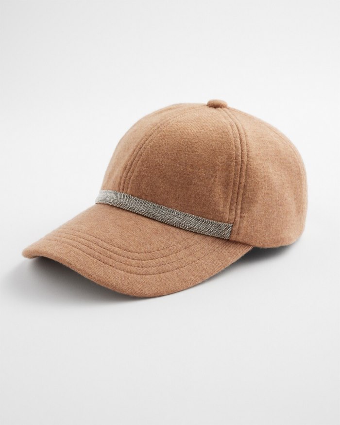 Women's Cashmere Blend Baseball Cap - Faux Camel Heather