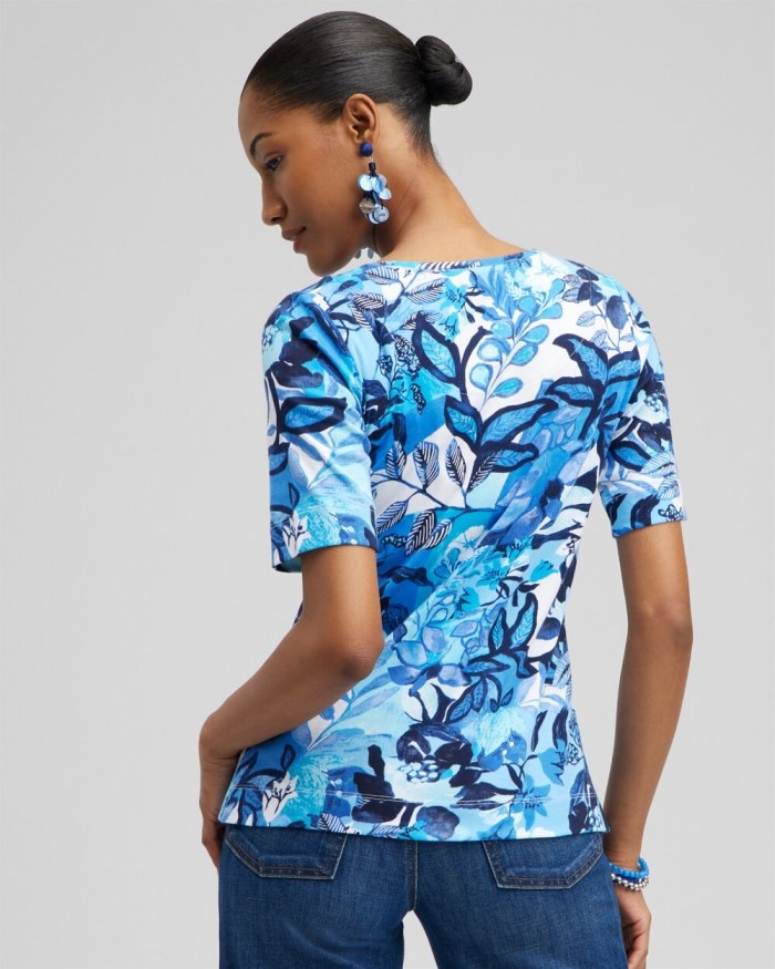 Women's Floral Everyday Elbow Sleeve Tee - Intense Azure