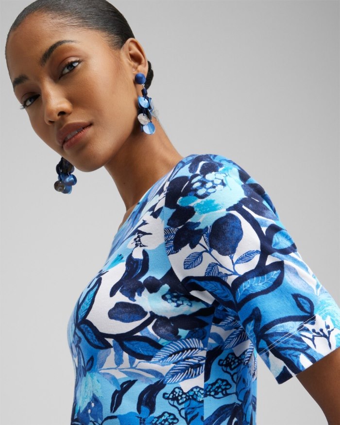 Women's Floral Everyday Elbow Sleeve Tee - Intense Azure