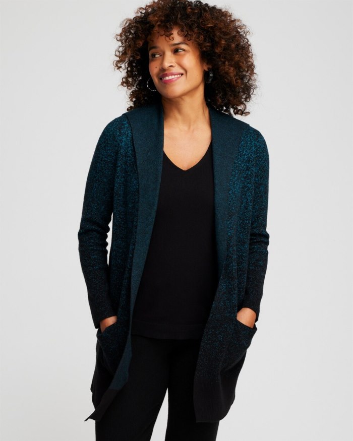 Women's Zenergy Luxe Cashmere Blend Ombre Cardigan - Moonlit Teal - Click Image to Close