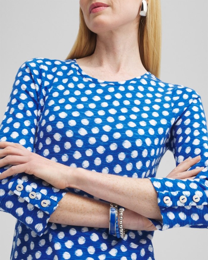 Women's Dot Print 3/4 Sleeve Button Tee - Intense Azure