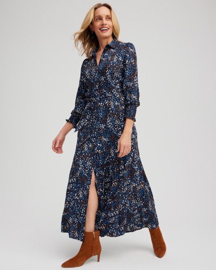 Women's Dot Print Shirt Dress - Classic Navy