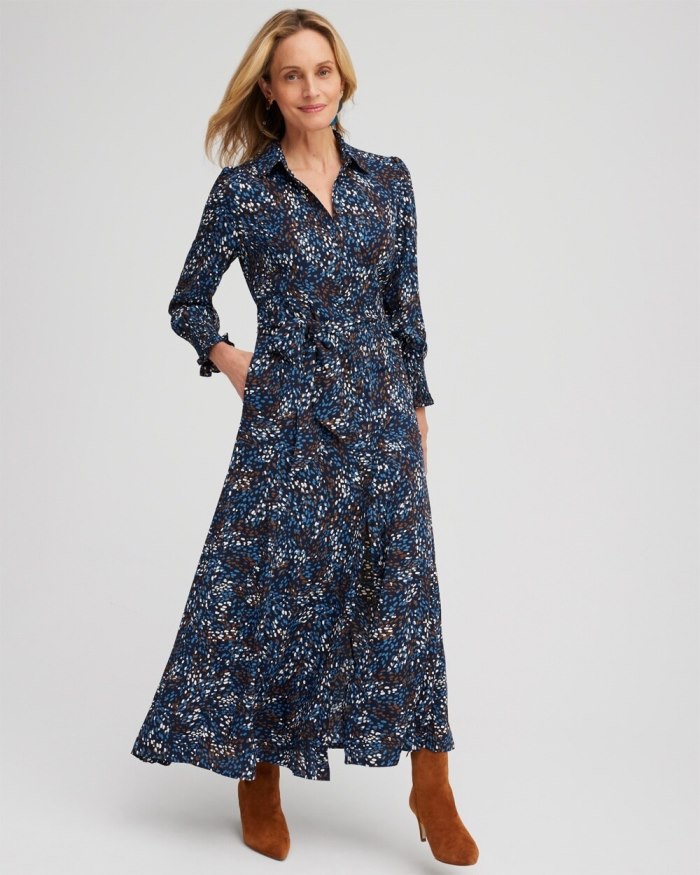 Women's Dot Print Shirt Dress - Classic Navy