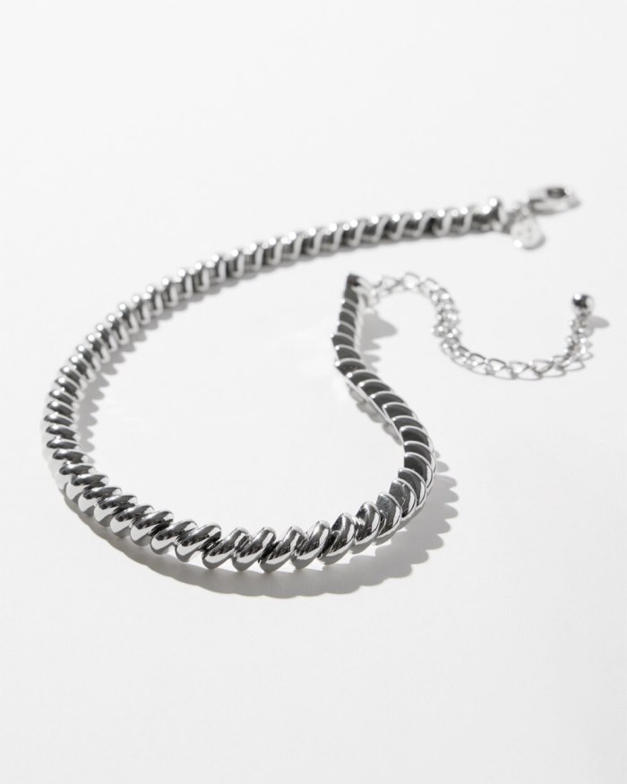 Women's Silver Tone Twist Collar Necklace - Silver