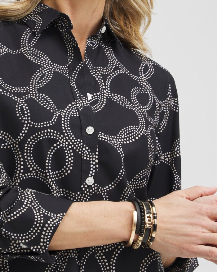 Women's No Iron Stretch Circle Print Shirt - Black