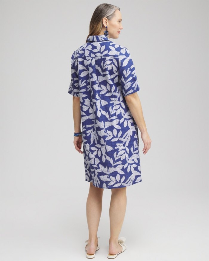 Women's Linen Leaf Print Popover Dress - Sycamore