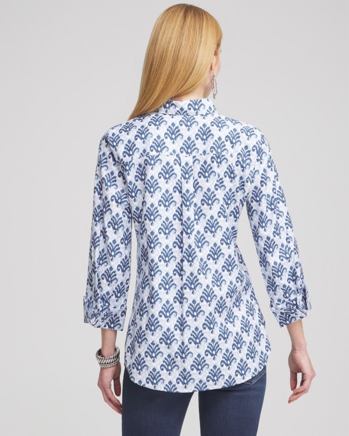 Women's No Iron Stretch Ikat Shirt - French Blue