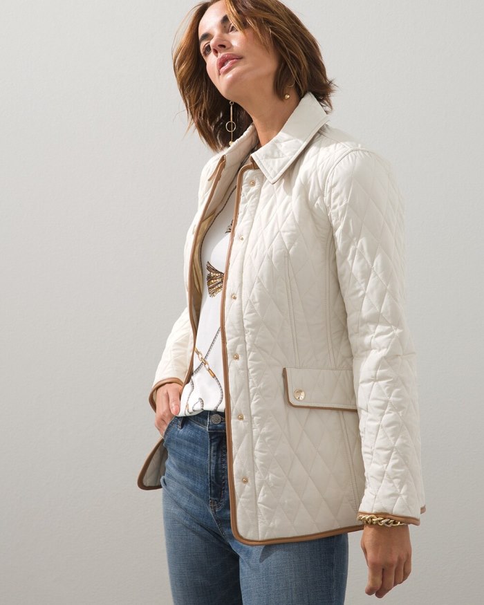 Women's Quilted Mid-Length Jacket - Natural Cream